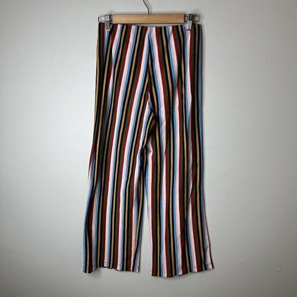 Urban Outfitters Striped Elastic Pull On Wide Leg Cropped Multi Pants Size Small - Picture 7 of 12